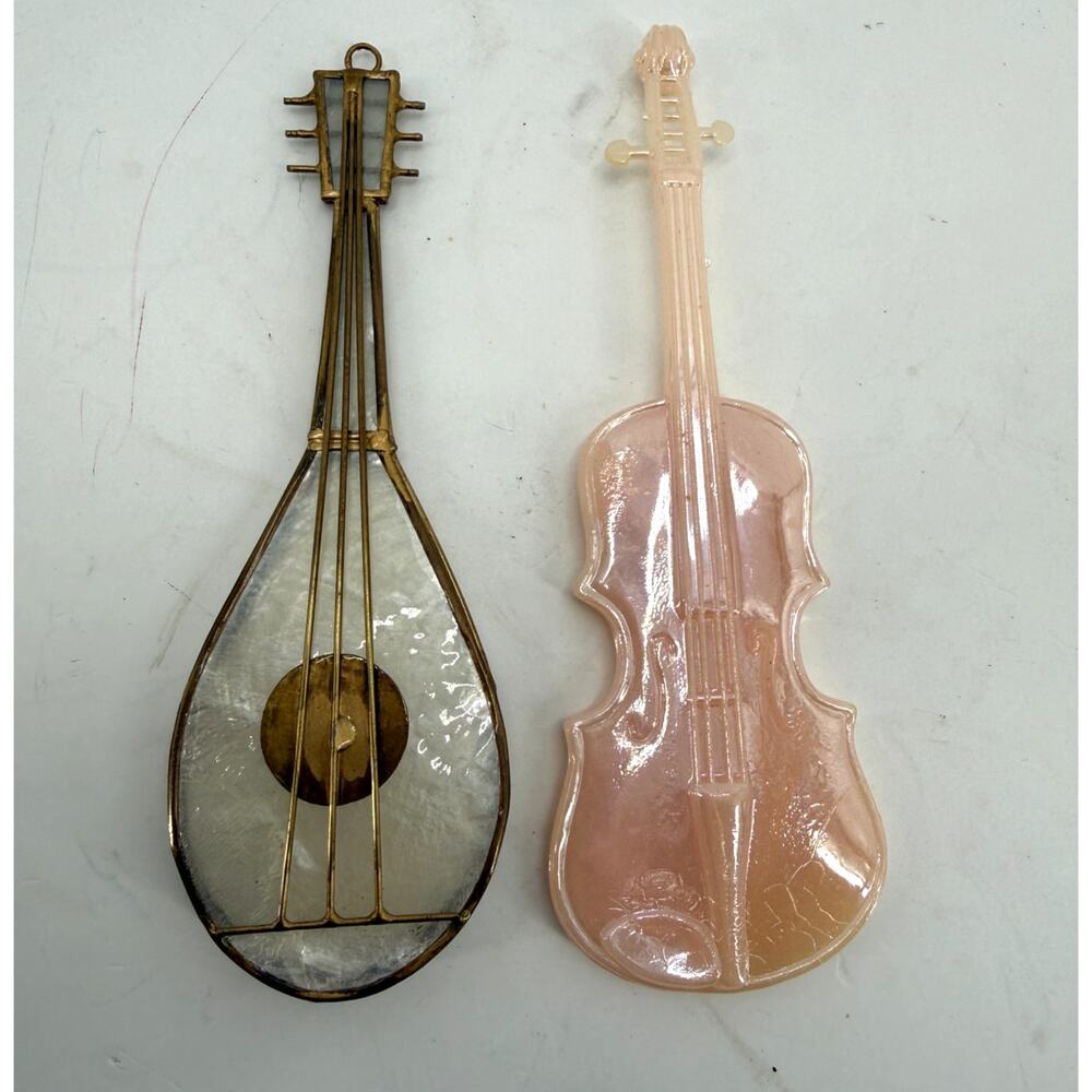 Musical Instrument Wall Decor Lot Capiz Shell Brass Violin Mandolin Pink 5 Inch